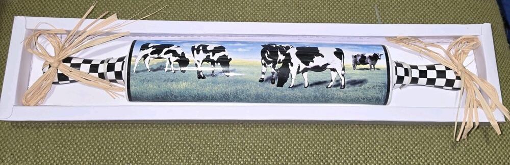 Ceramic Decorative Wall Hanging Rolling Pin Cows decorative box raffia rustic